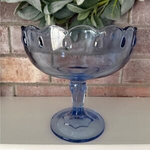 Vintage Blue Glass Compote Pedestal Bowl